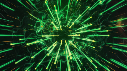 Green abstract technology network with glowing nodes and lines