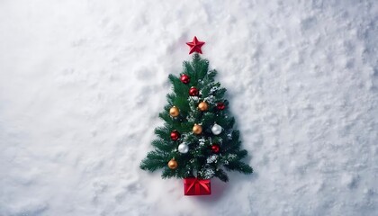 Obraz premium Shiny Christmas tree background dacoration with Snow top view