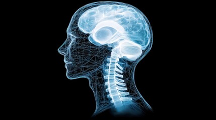 Human Head and Neck Anatomy  Wireframe Model  Brain  Spine  Medical Illustration