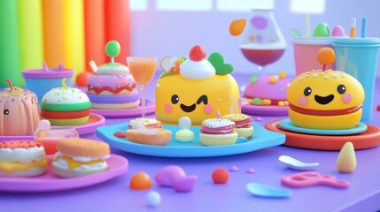 Colorful Cartoon Sweets Festive Party Table Setting