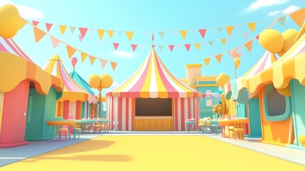 Colorful Cartoon Carnival Fairground Scene