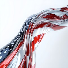 glass american flag abstract 3D render on a white background glossy reflections