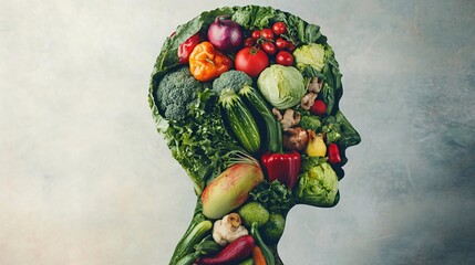 innovative thinking and creativity expressed through a human shape created with fresh vegetables healthy living