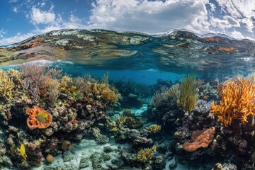 Fototapeta premium vibrant underwater coral reef ecosystem with diverse marine life