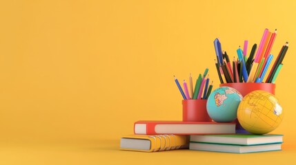 Fototapeta premium Colorful School Supplies and Globes Resting on Books