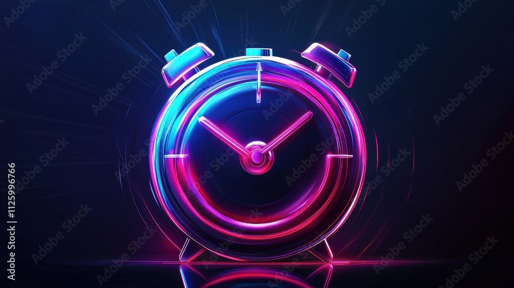 Poster vibrant alarm clock icon with dynamic colors and sharp edges for wakeup concepts