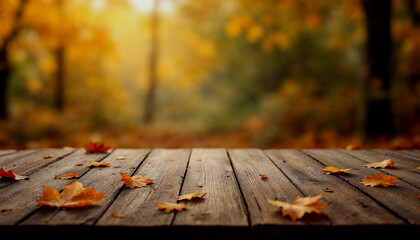 Fototapeta premium Wooden table top with blurred nature background