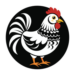 black and white hen icon on black background