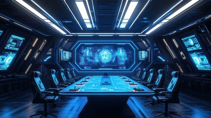 Obraz premium Futuristic Conference Room With Advanced Technology Displays