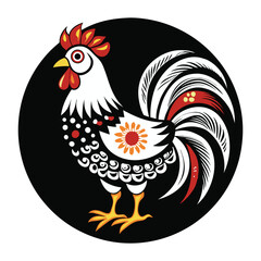 black and white chicken icon on black background