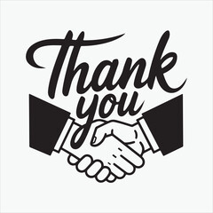 Thank You handwritten inscription. Hand drawn lettering with handshake icon.