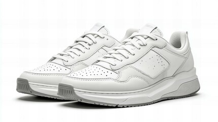 A pair of white sneakers with clean lines and subtle gray accents, slightly tilted to showcase the sole and upper on a white background.