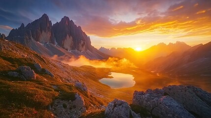 Naklejka premium sunset over the mountains