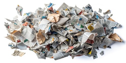 Aerial View Torn Newspaper Pieces, Drone Photography, Isolated Background, High-Resolution Image, Paper Scraps, News Clippings
