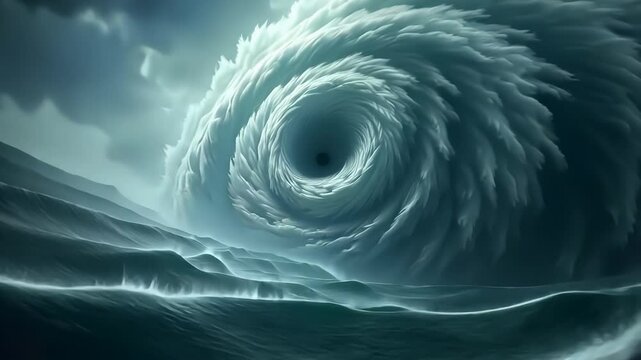Dramatic ocean vortex unleashing powerful cyclone swirls across deep blue sea