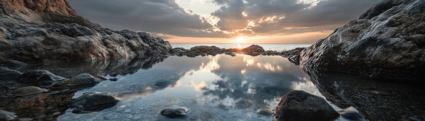 Fototapeta premium Sunset Reflects in Coastal Rock Pool Water