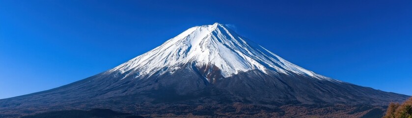 Majestic Mount Fuji Snow Capped Peak Under Blue Sky