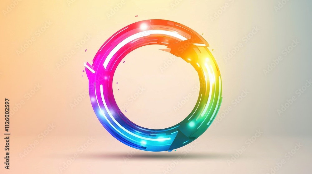 Poster vibrant circular refresh icon design with dynamic colors and smooth looping elements