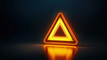 Glowing Hazard Warning Sign Icon Illuminating Dark Background for Safety Alert
