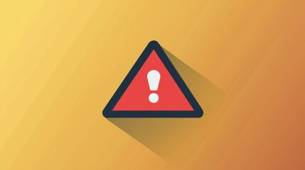 Minimalistic Warning Sign Icon with Exclamation Mark in Flat Design Style on Yellow Background