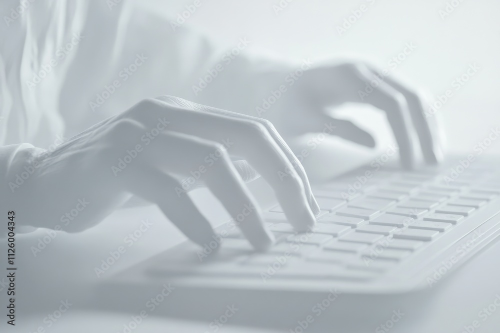Wall mural a minimalistic depiction of a person typing on an invisible keyboard, representing the invisible lab