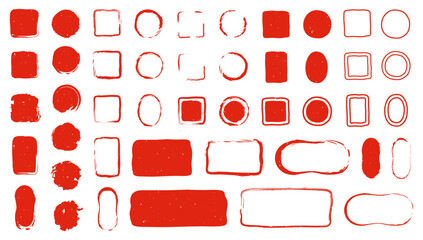赤色の四角や丸型の落款アイコンセット