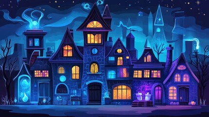 Enchanting Night Scene Of Illuminated Gothic Houses