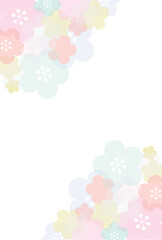 年賀状に使えるパステルの梅のフレーム　縦