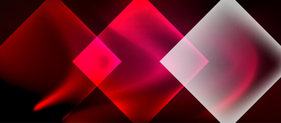 Fototapeta premium Glass squares with neon shiny light abstract background
