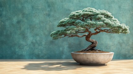 Fototapeta premium Serene bonsai tree in a minimalist setting.