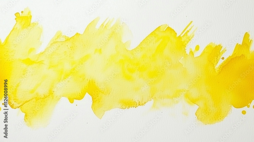 Poster Bright swirls of yellow watercolor blend harmoniously on a blank canvas, creating an inviting and energetic atmosphere perfect for artistic expression and inspiration