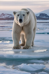 Close-up of a polar bear on melting ice, symbolizing the effects of climate change