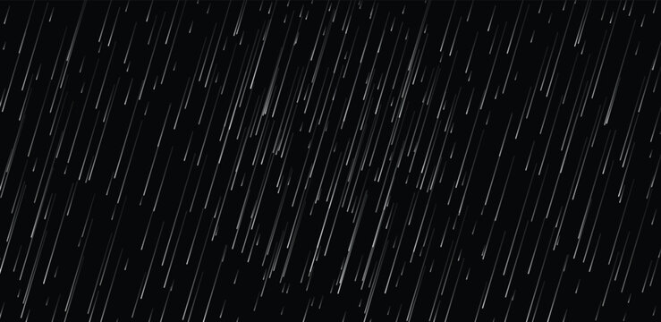 Rain drops against a dark background. Falling water drops. Nature rainfall. Rain Vector illustration.
