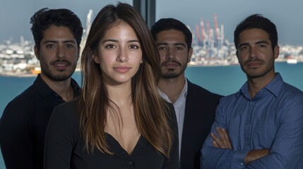 Young Hispanic Female Accountant with Colleagues  Office Portrait  Business Team