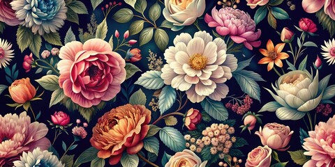Soft Floral Seamless Pattern, Low Light Photography, Dark Bloom Design, Elegant Botanical Texture, Subtle Flower Print