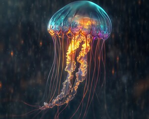 A stunning model of a jellyfish featuring translucent colors and delicate tentacles glowing beautifully in the water