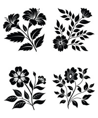 Decorative flower silhouette vector illustrations