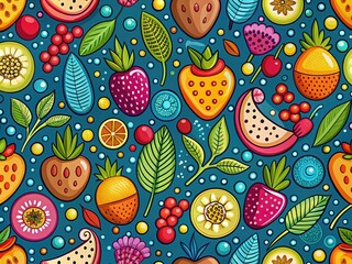 Bright Seamless Food Pattern, Naive Art Style