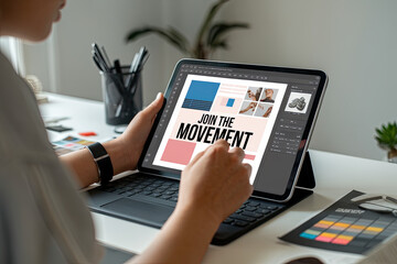 Graphic designer creating visual content for an online campaign