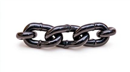 Obraz premium A photostock of a black metallic chain coiled loosely on a clean white background, perfect for strength and industrial themes. High Quality