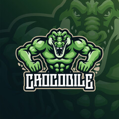 Crocodile mascot logo design vector with modern illustration concept style for badge, emblem and t shirt printing. Strong crocodile illustration.