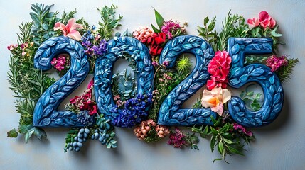 Floral number 2025 with colorful flowers