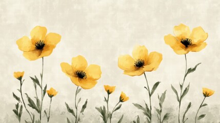 Fototapeta premium Delicate Yellow Flowers on Soft Beige Background for Design Use