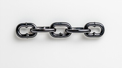 Obraz premium A photostock of a rugged black metal chain stretched loosely on a plain white surface, symbolizing strength and industrial themes. High Quality