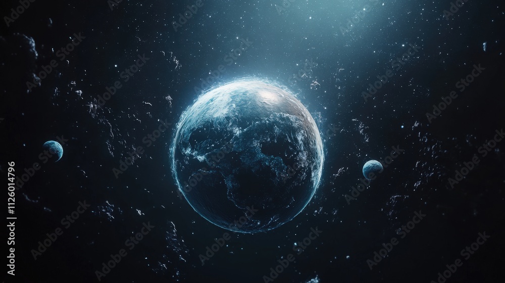 Wall mural stunning view of a distant planet in outer space