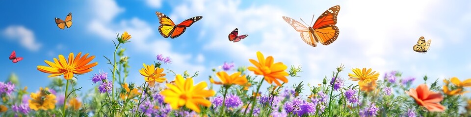 wildflowers with butterflies fluttering above showcasing the beauty of nature