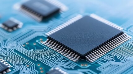 High Tech Microchip Circuit Board  Closeup of Electronics and Technology