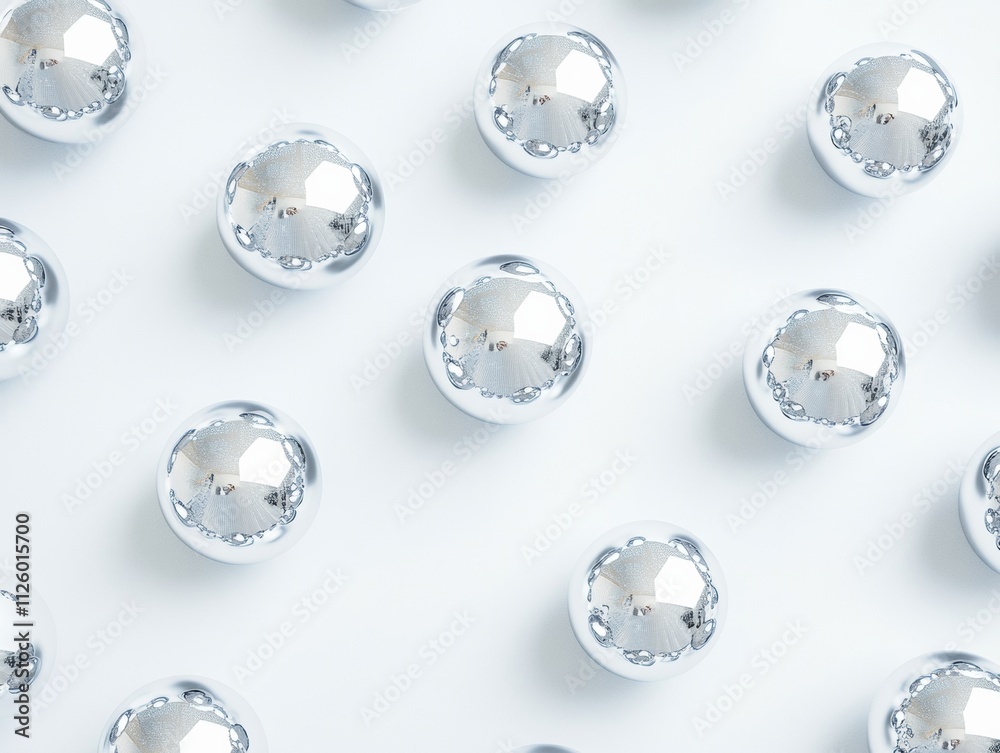 Poster sleek chrome spheres seamless pattern on soft white background