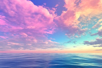 Fototapeta premium A serene seascape at sunset with vibrant clouds reflecting colorful hues.