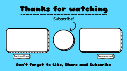 Youtube End Screen in Doodle Art Style. Suitable for vlog channels with children's content.